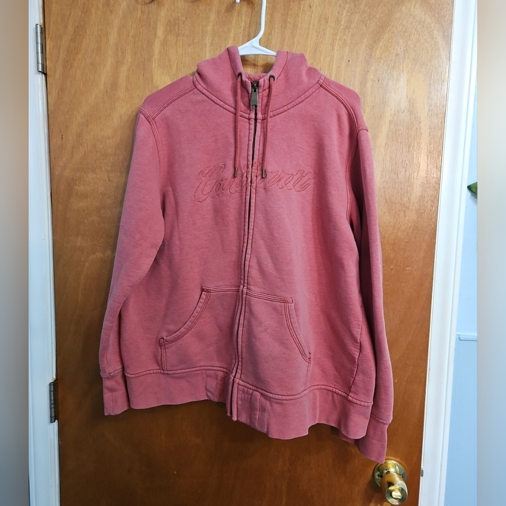 Carhartt Dark Pink Full Zip Hoodie Sweatshirt Embroidered Logo Size 20